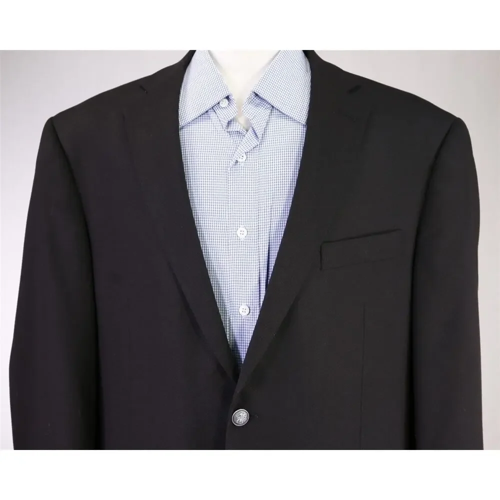 Hart Schaffner Marx Black Woven Metal Buttons 2-Btn Wool Blazer Jacket 44R